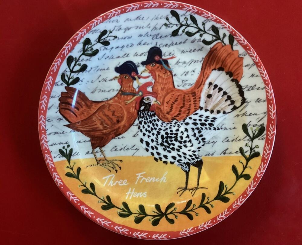 Emily Maude Twelve Days of Christmas Dessert Plate Three French Hens Day 3